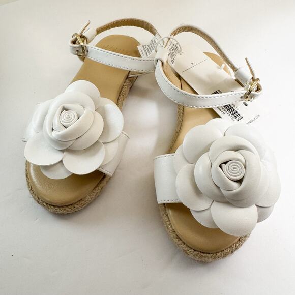 Janie and Jack Sandals Girl White Flower Espadrille Shoes Size 8 NWT - Picture 1 of 6